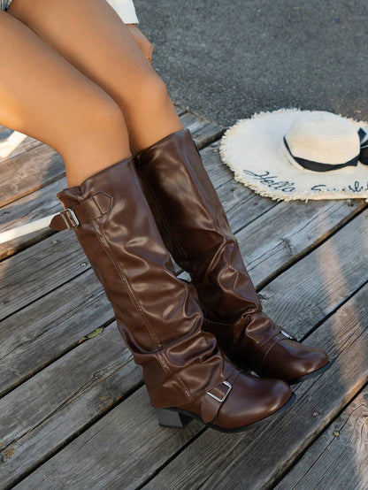 Pleated Leather Boots
